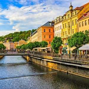 Signature panoramic landscape of Karlovy Vary, showcasing the healing spa culture and architectural beauty.
